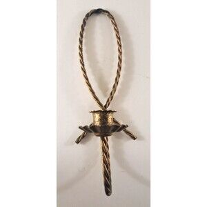 Vintage Homco Twisted Metal Rope Candle Sconce Wall Decor Gold Tone 12x4